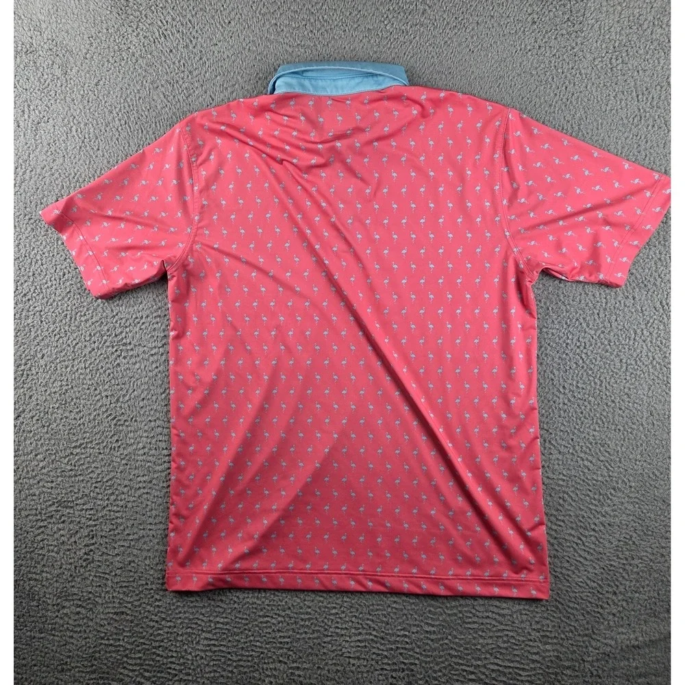 Waggle Golf Polo Mens XL Pink Flamingo Tropical Performance Stretch Loud Shirt - Picture 6 of 6